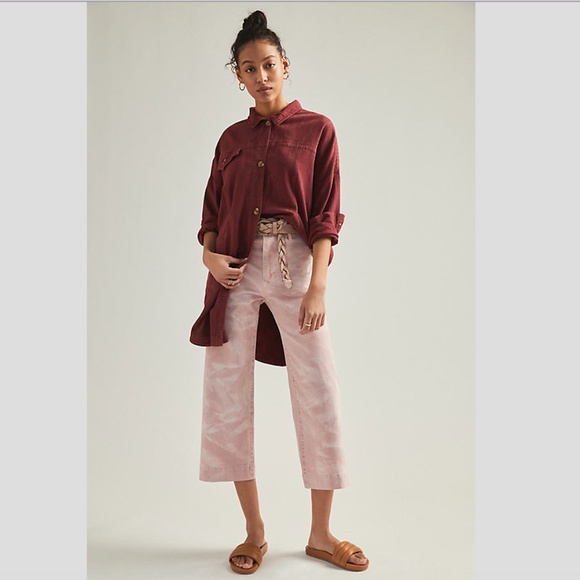 Anthropologie Pilcro James Cropped Wide-leg Pink Acid Wash Pants - Picture 1 of 11
